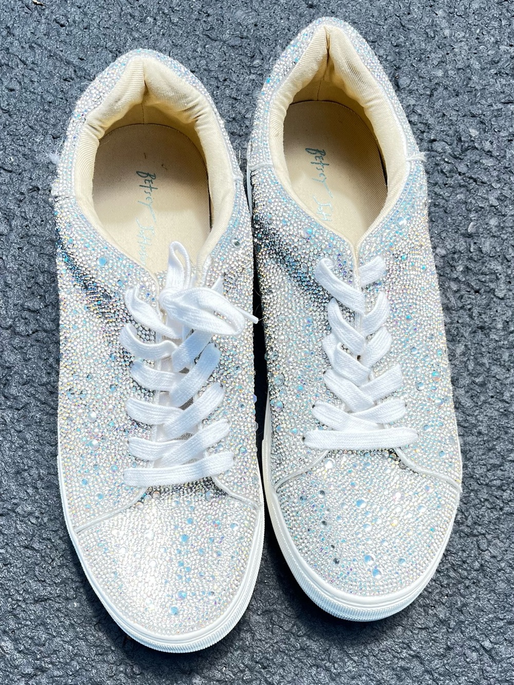 Betsey Johnson Sidny Lace-Up Rhinestone Platform Sneakers White Size 13 New